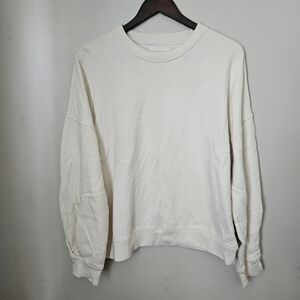 Caes Sweatshirt Ivory Cream White Crewneck Neutral Casual Organic Cotton Pleated